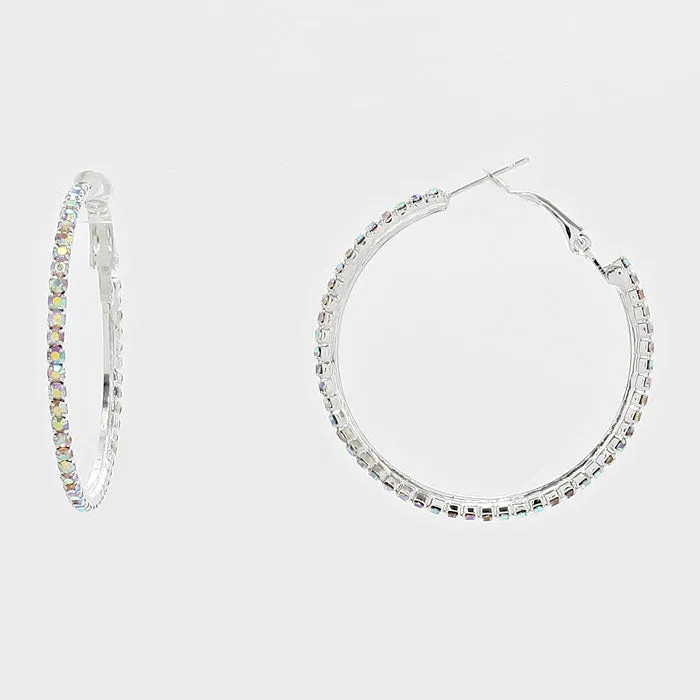 Little Girls AB on Silver  Crystal Hoop Earrings  | 2" |269219
