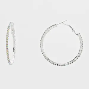 Little Girls AB on Silver  Crystal Hoop Earrings  | 2" |269219