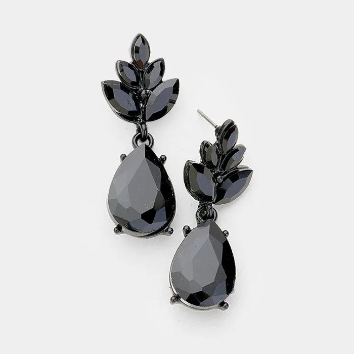 Little Girls Black Crystal Teardrop Cluster Earrings | 407448