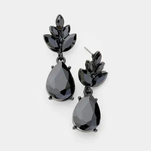 Little Girls Black Crystal Teardrop Cluster Earrings | 407448