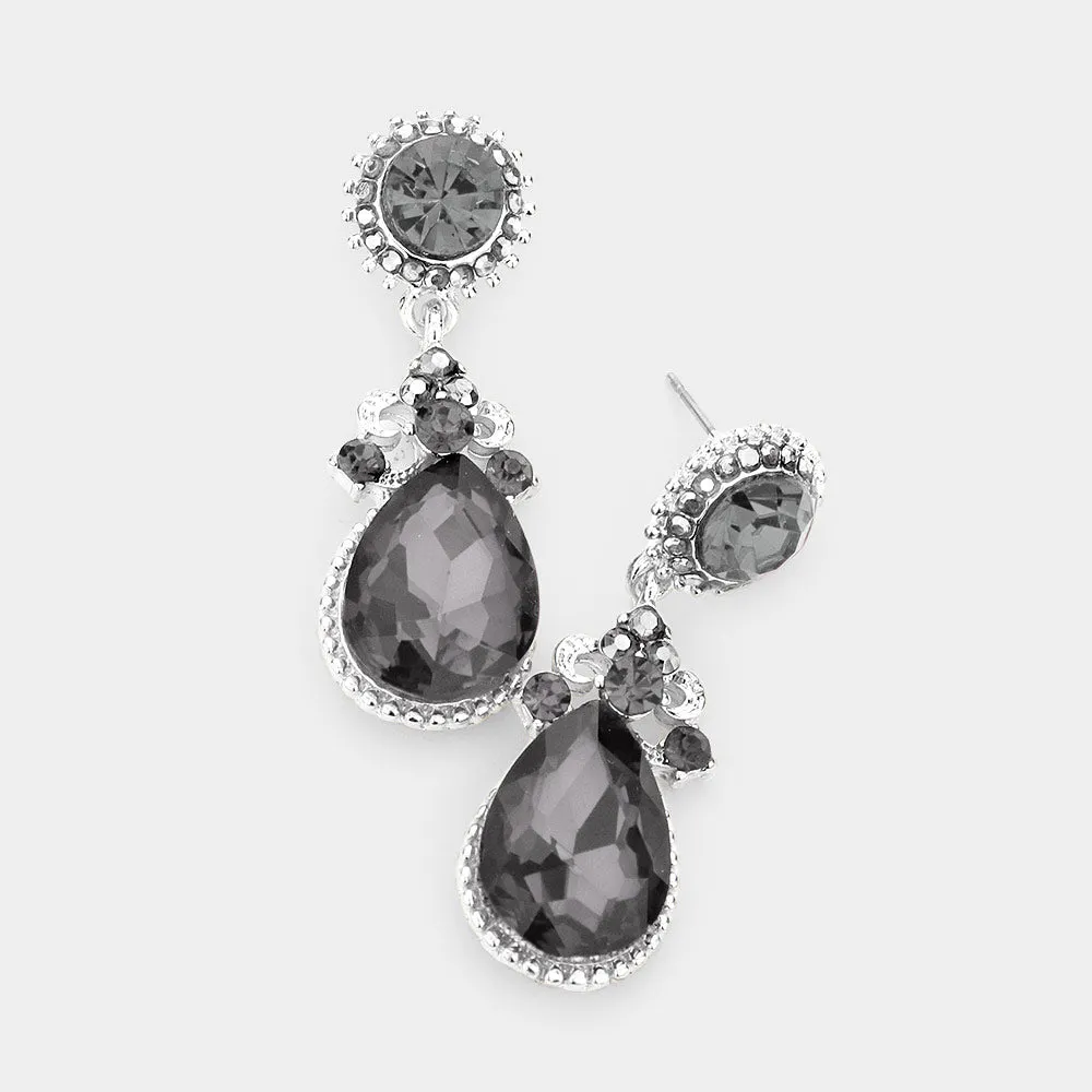 Little Girls Black Diamond Crystal Teardrop Earrings | 235227