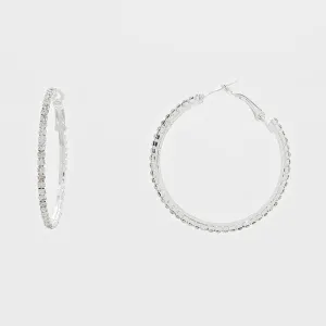 Little Girls Clear Crystal Silver Hoop Earrings on Silver | 1.75" | 269216