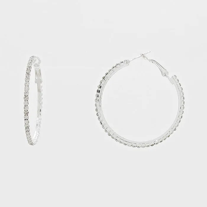 Little Girls Clear Crystal Silver Hoop Earrings on Silver | 1.75" | 269216