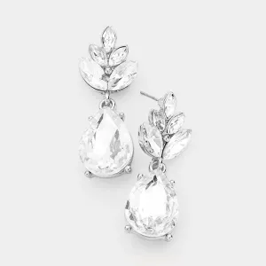 Little Girls Clear Crystal Teardrop Cluster Earrings on Silver | 407457