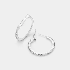 Little Girls Clear Rhinestone Crystal Hoop Earrings on Silver | 1 1/4" | 269212