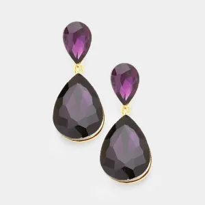 Little Girls Double Amethyst Crystal Teardrop Evening Earrings | 387443