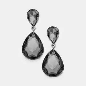Little Girls Double Black Diamond Crystal Teardrop Evening Earrings | 389503