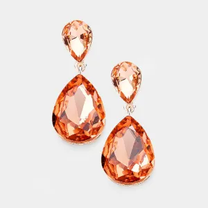 Little Girls Double Peach Crystal Teardrop Evening Earrings | 389501