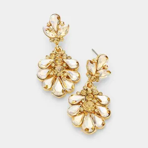 Little Girls Gold Crystal Cluster Teardrop Pageant Earrings | 402706