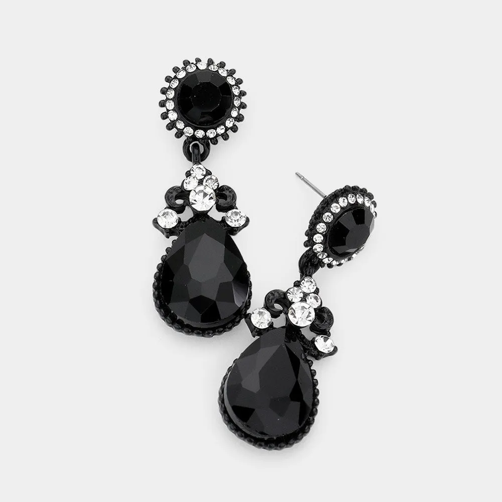Little Girls Jet Black Crystal Teardrop Earrings  | 540807
