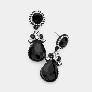Little Girls Jet Black Crystal Teardrop Earrings  | 540807