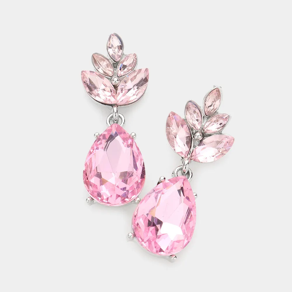 Little Girls Light Rose Crystal Teardrop Cluster Earrings  | 589185