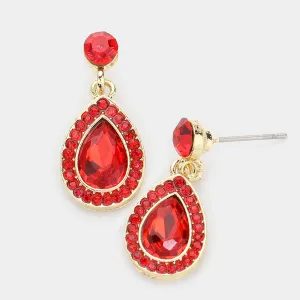 Little Girls Red Rhinestone and Teardrop Dangle Pageant Earrings | 506967