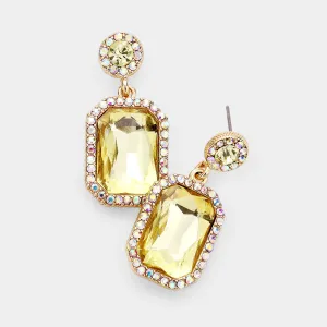 Little Girls Yellow Crystal Rectangle Pageant Earrings | 440831