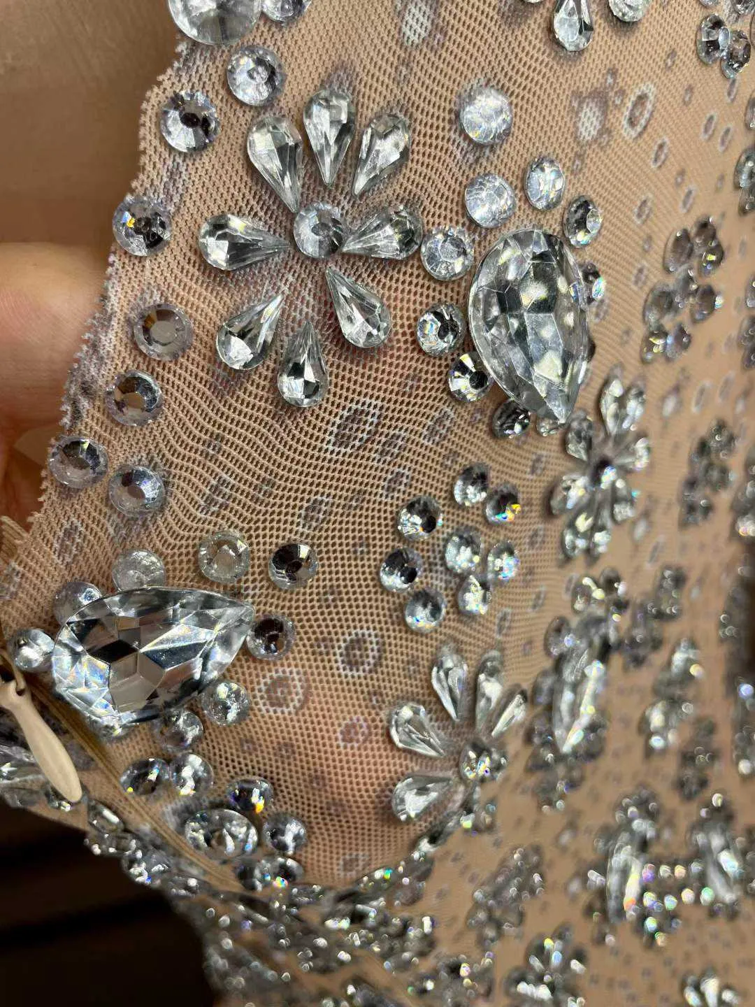 Long Sleeves Luxurious Crystal Rhinestone