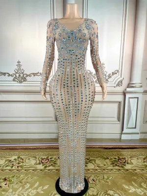 Long Sleeves Luxurious Crystal Rhinestone