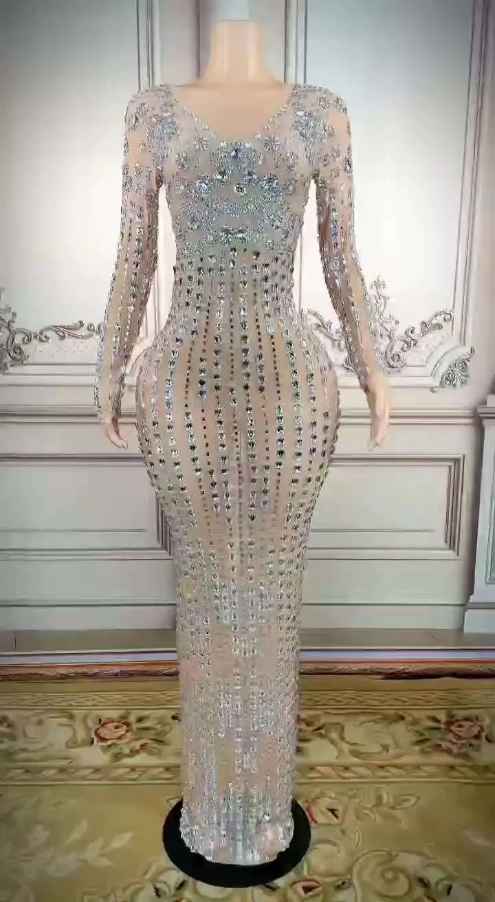 Long Sleeves Luxurious Crystal Rhinestone