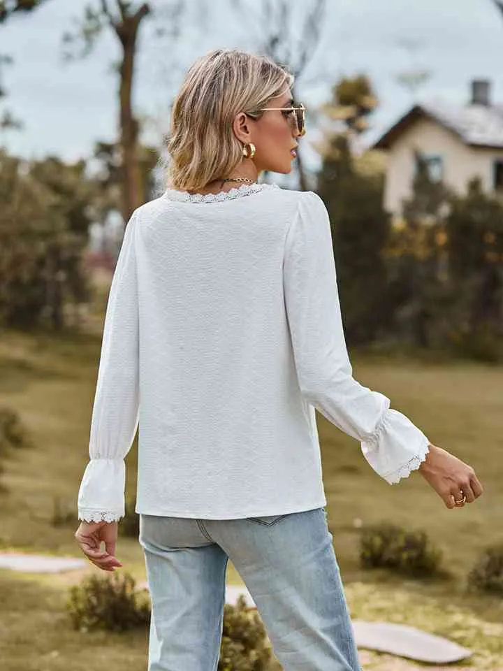 Loretta V-Neck Flounce Sleeve Blouse