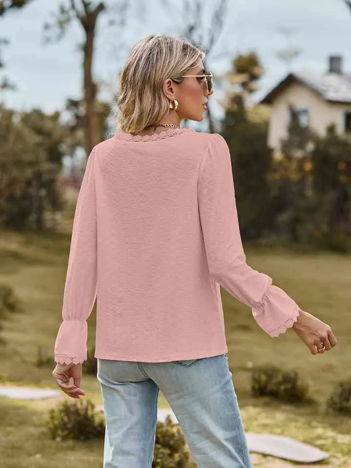 Loretta V-Neck Flounce Sleeve Blouse