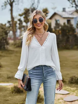 Loretta V-Neck Flounce Sleeve Blouse
