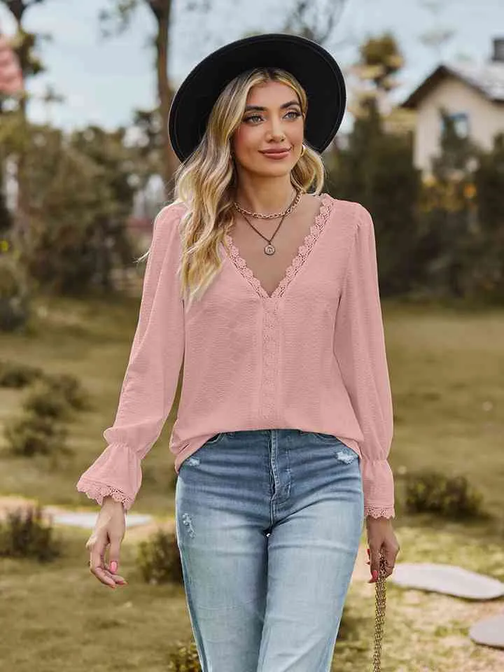 Loretta V-Neck Flounce Sleeve Blouse