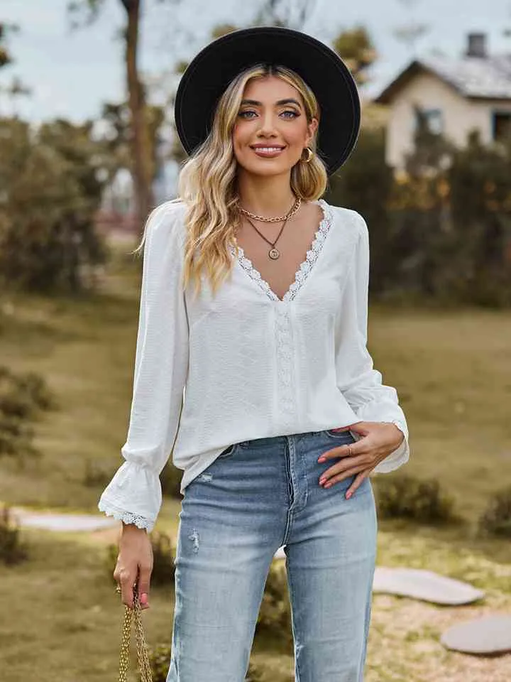 Loretta V-Neck Flounce Sleeve Blouse