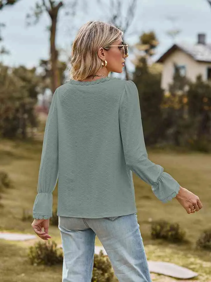 Loretta V-Neck Flounce Sleeve Blouse