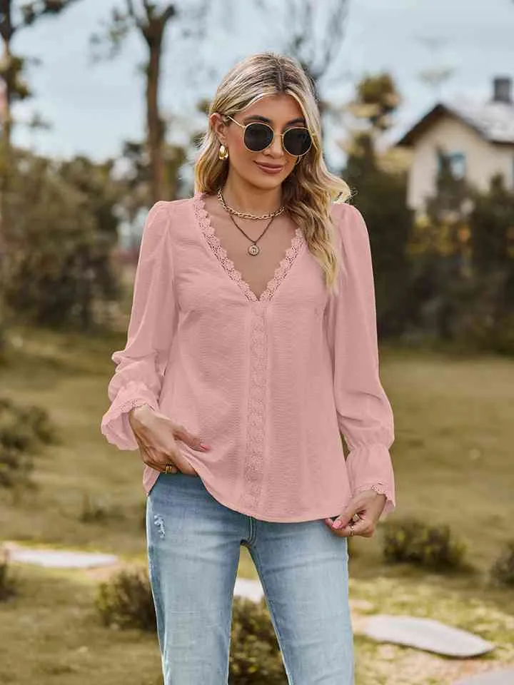 Loretta V-Neck Flounce Sleeve Blouse