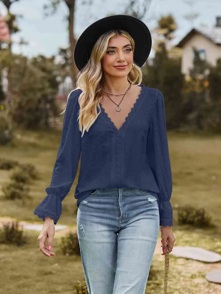Loretta V-Neck Flounce Sleeve Blouse