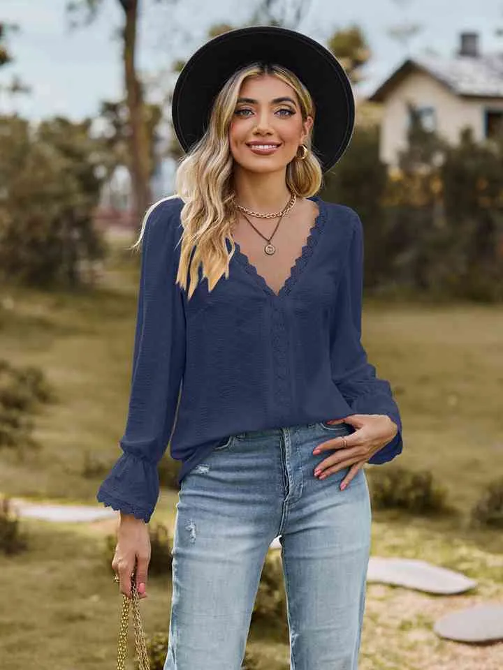 Loretta V-Neck Flounce Sleeve Blouse