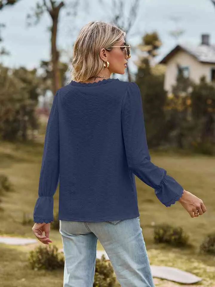 Loretta V-Neck Flounce Sleeve Blouse