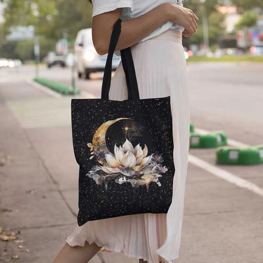 Lotus Moon Tote Bag, Dark Academia Bag, Witchy Bag