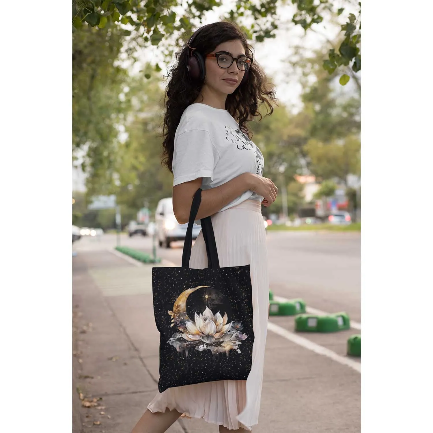 Lotus Moon Tote Bag, Dark Academia Bag, Witchy Bag