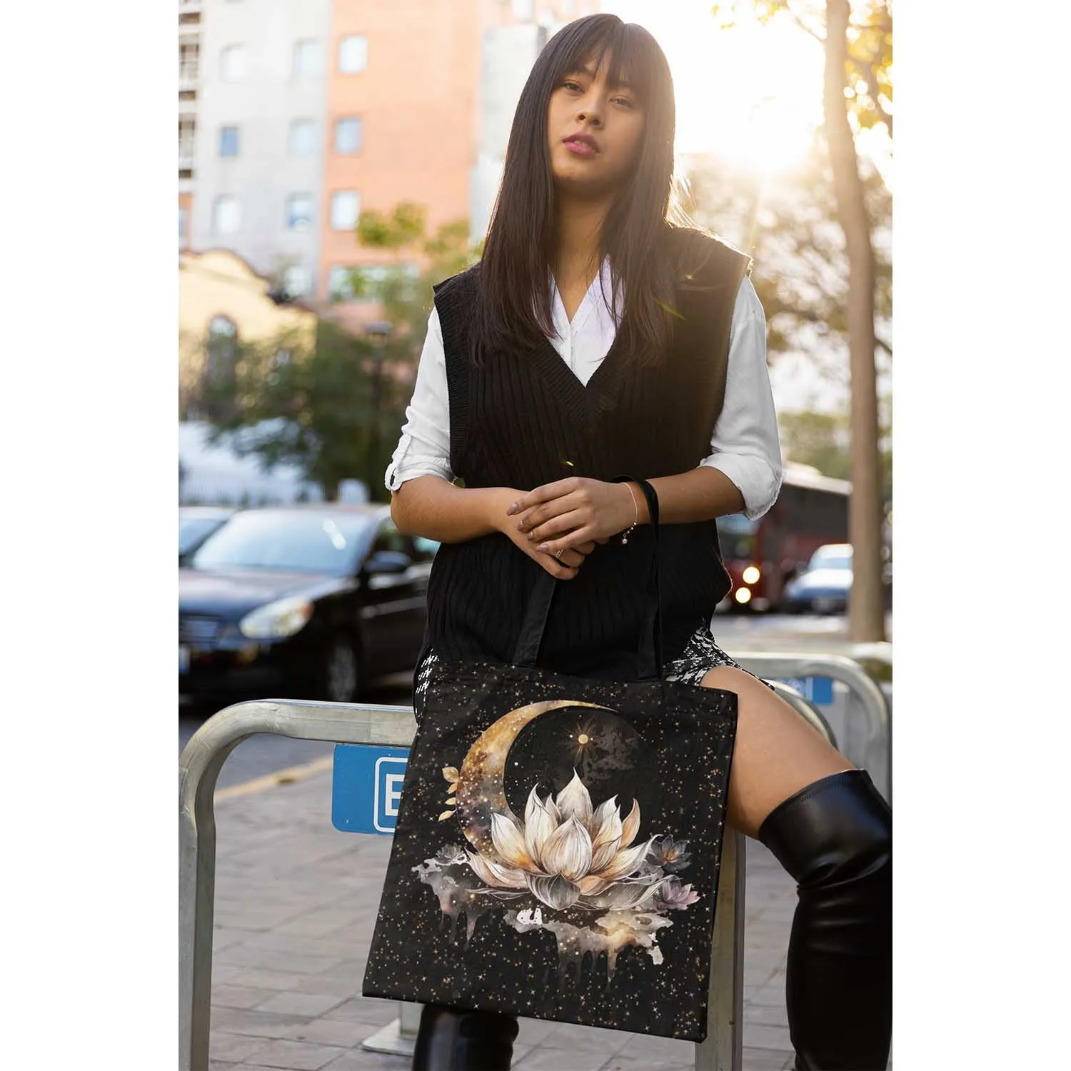 Lotus Moon Tote Bag, Dark Academia Bag, Witchy Bag