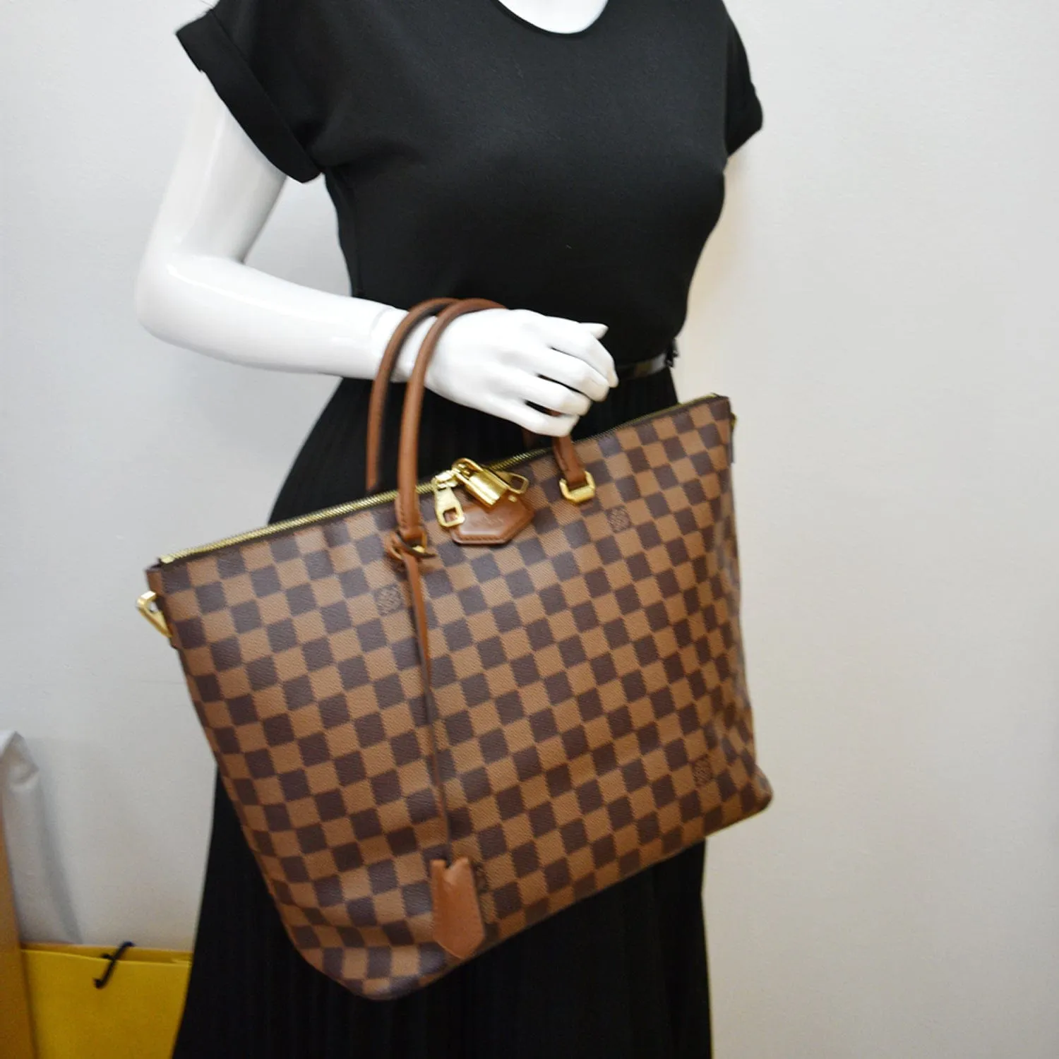 LOUIS VUITTON Belmont Damier Ebene Tote Bag Brown