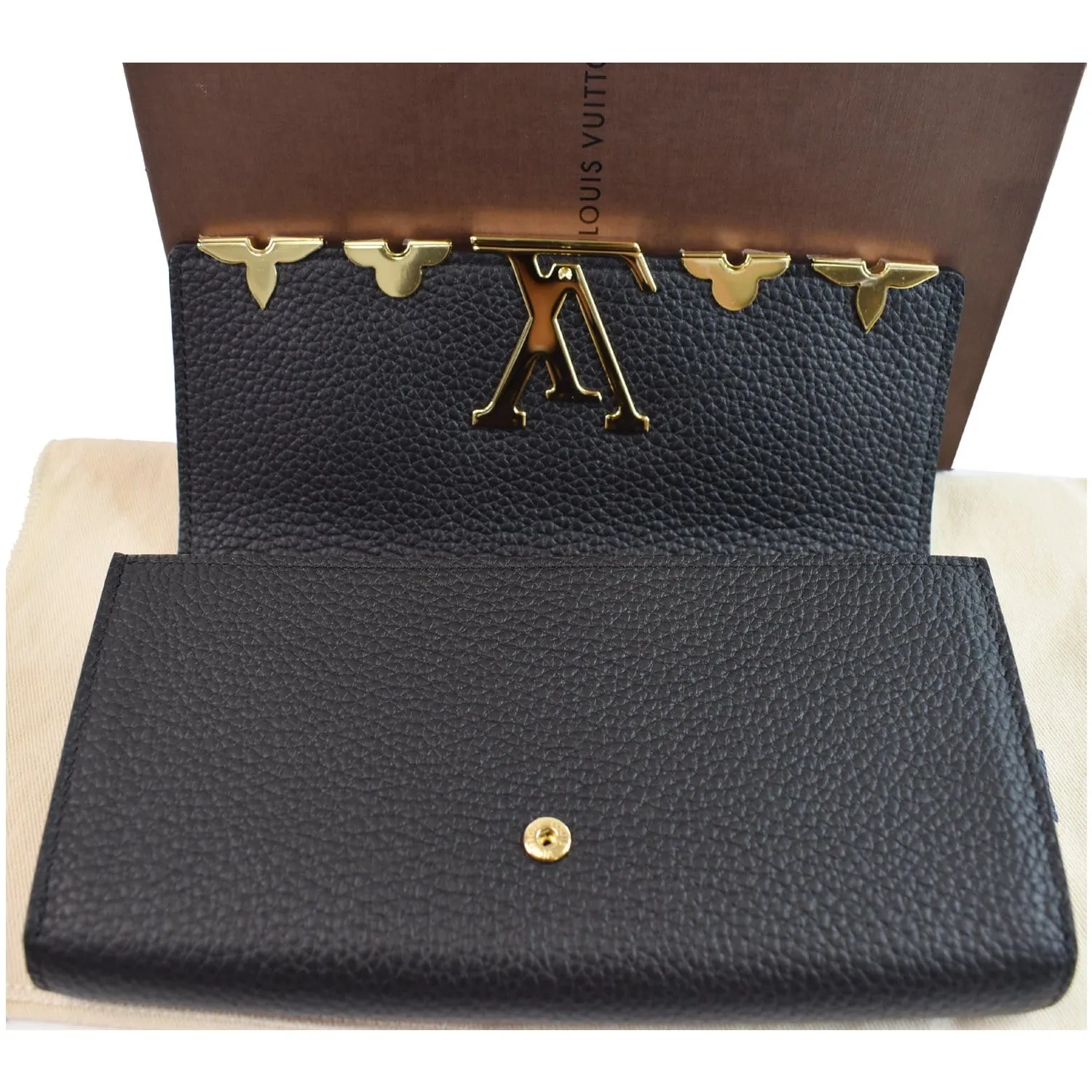 LOUIS VUITTON Capucines Crown Flowers Taurillon Wallet Black