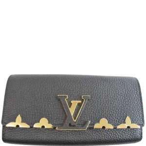 LOUIS VUITTON Capucines Crown Flowers Taurillon Wallet Black