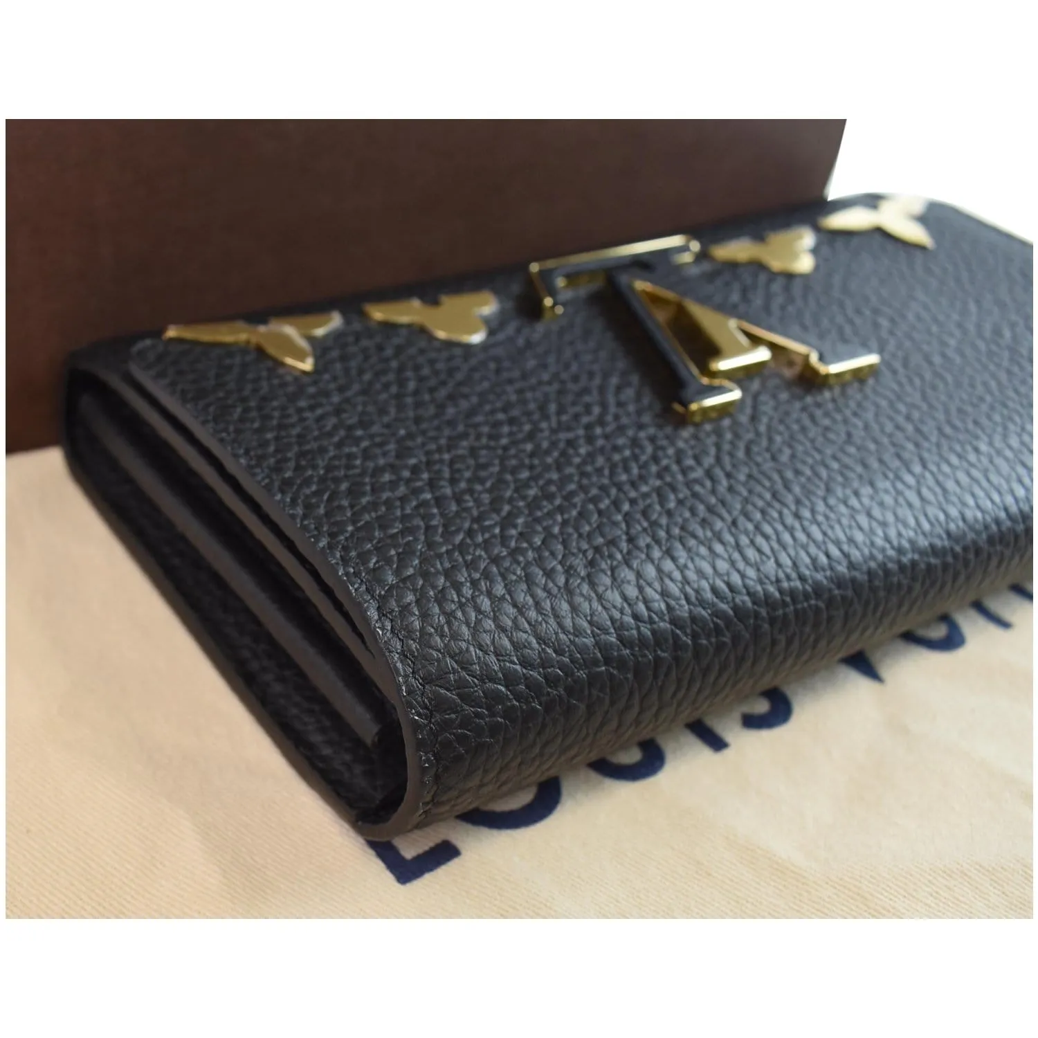 LOUIS VUITTON Capucines Crown Flowers Taurillon Wallet Black