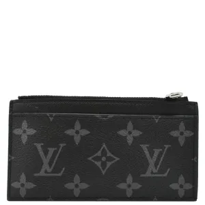 LOUIS VUITTON Monogram Eclipse Canvas Coin Card Holder Black