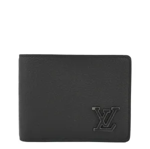 LOUIS VUITTON Multiple Aerogram Grained Calf Leather Wallet Black