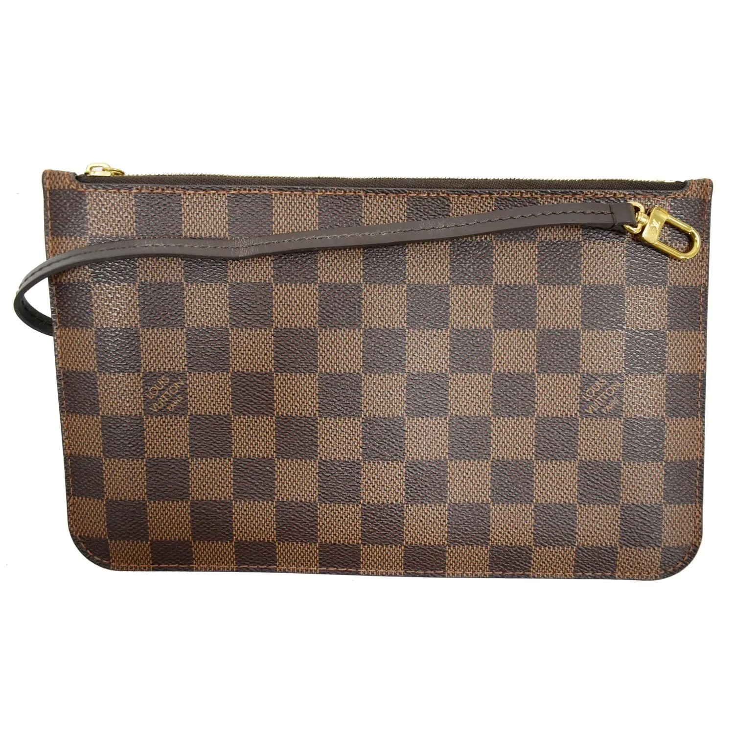 LOUIS VUITTON Neverfull GM Damier Ebene Pochette Wristlet Pouch Brown