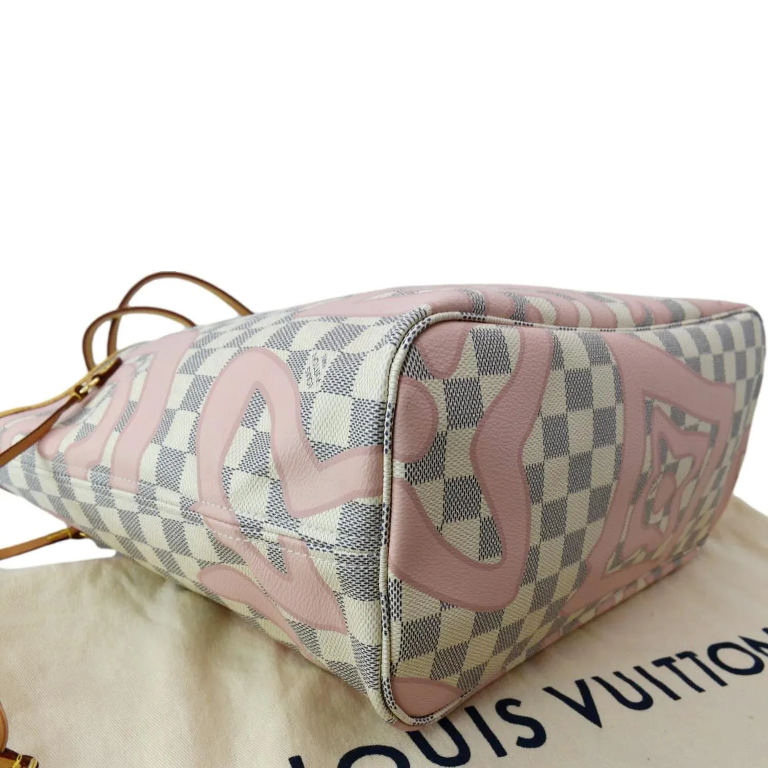 LOUIS VUITTON Neverfull MM Tahitienne Damier Azur Shoulder Bag Pink
