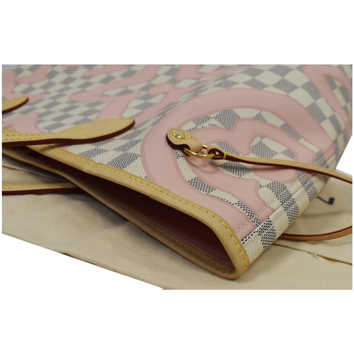 LOUIS VUITTON Neverfull MM Tahitienne Damier Azur Shoulder Bag Pink