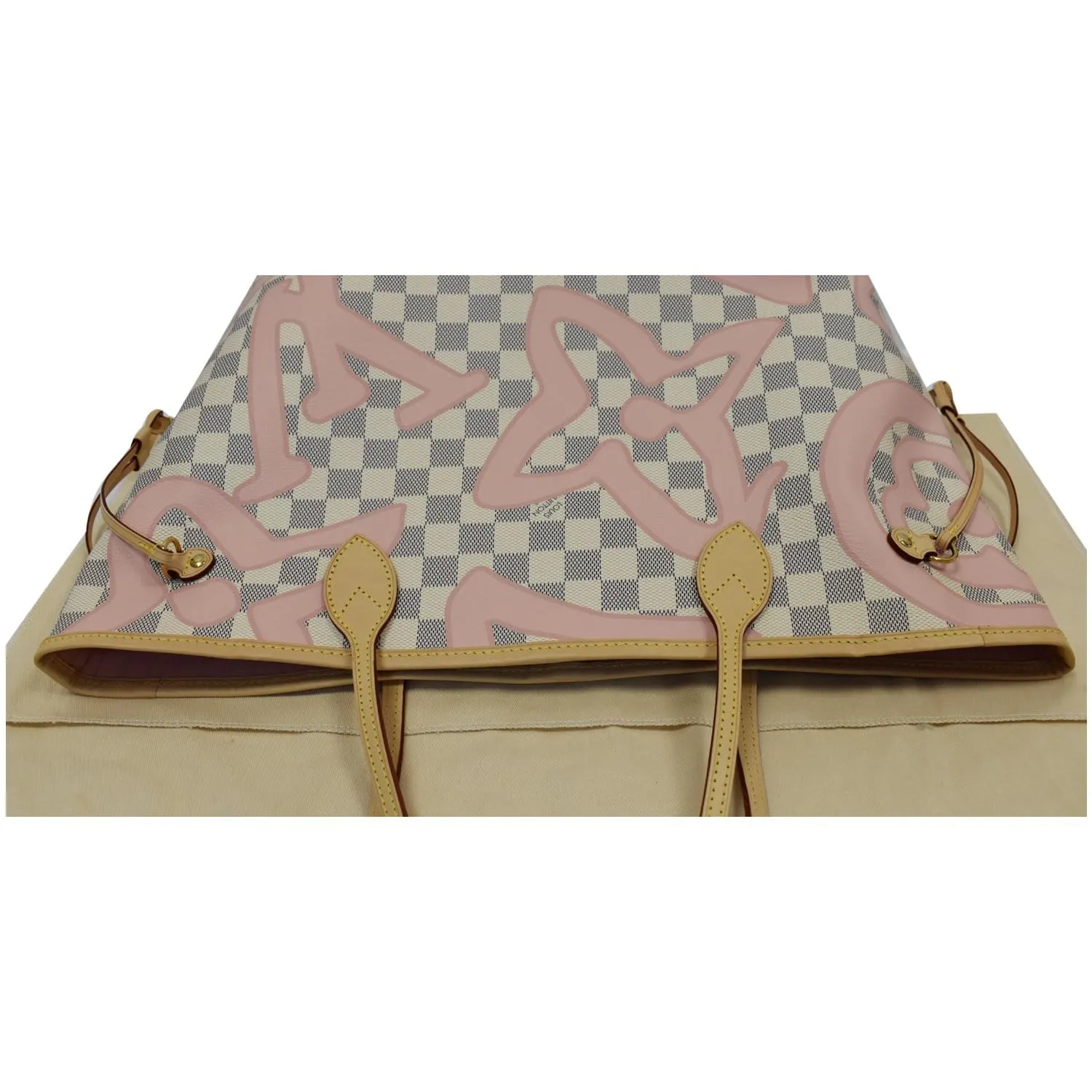 LOUIS VUITTON Neverfull MM Tahitienne Damier Azur Shoulder Bag Pink