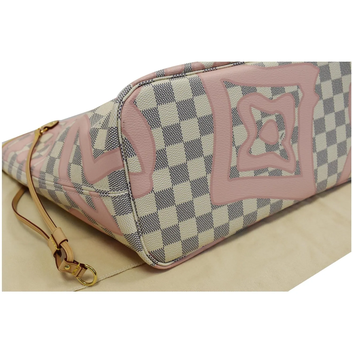 LOUIS VUITTON Neverfull MM Tahitienne Damier Azur Shoulder Bag Pink