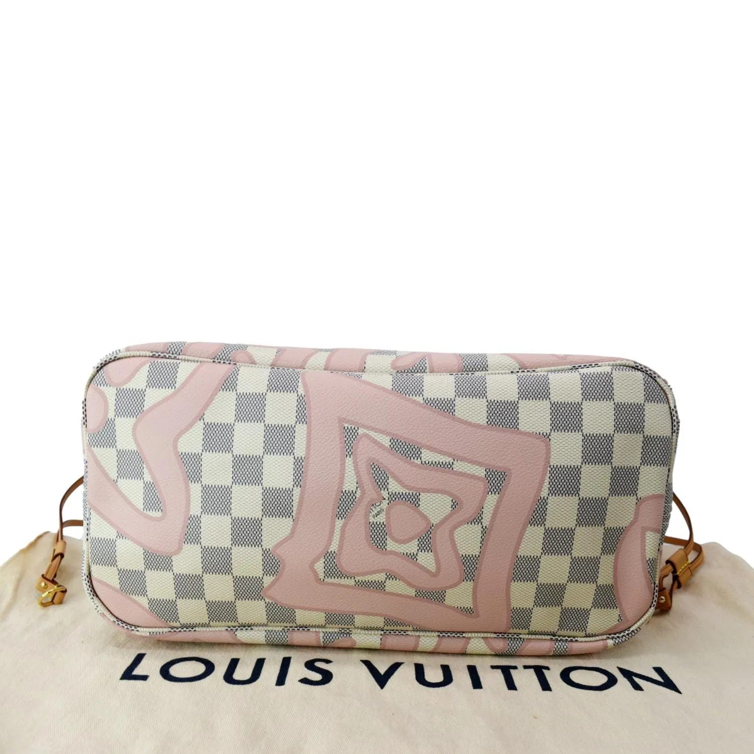 LOUIS VUITTON Neverfull MM Tahitienne Damier Azur Shoulder Bag Pink