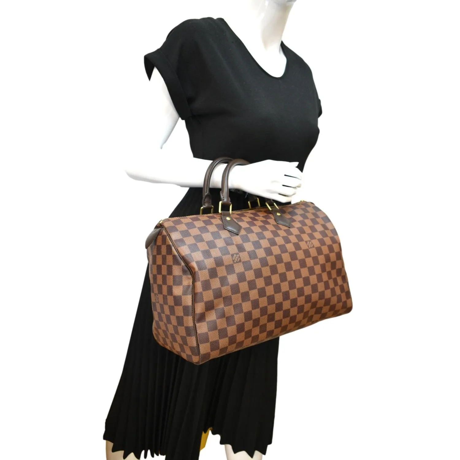 LOUIS VUITTON Speedy 35 Damier Ebene Satchel Bag Brown