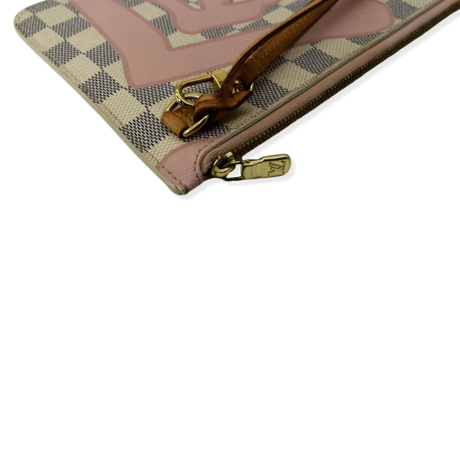 LOUIS VUITTON Tahitienne Pochette Wristlet Pouch Damier Azur Neverfull MM Pink