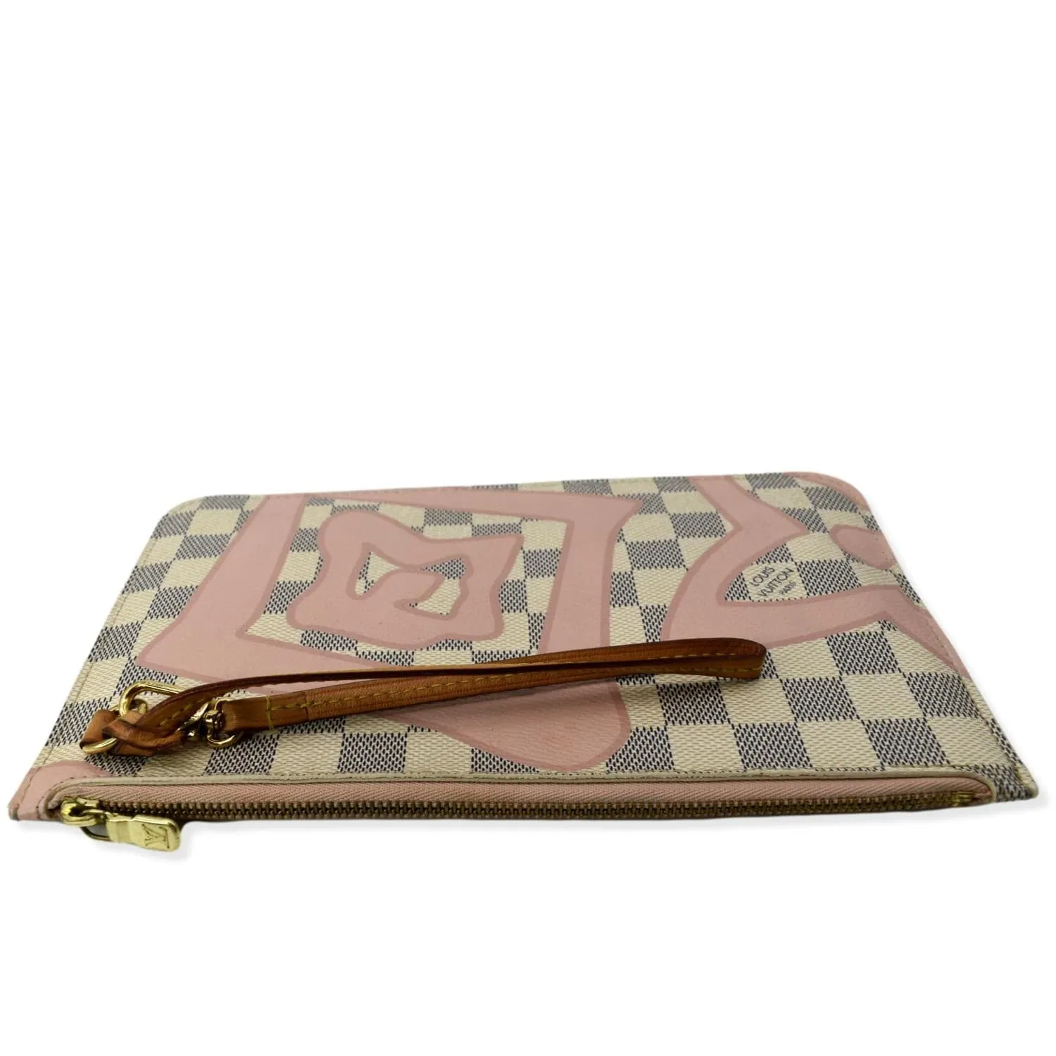 LOUIS VUITTON Tahitienne Pochette Wristlet Pouch Damier Azur Neverfull MM Pink