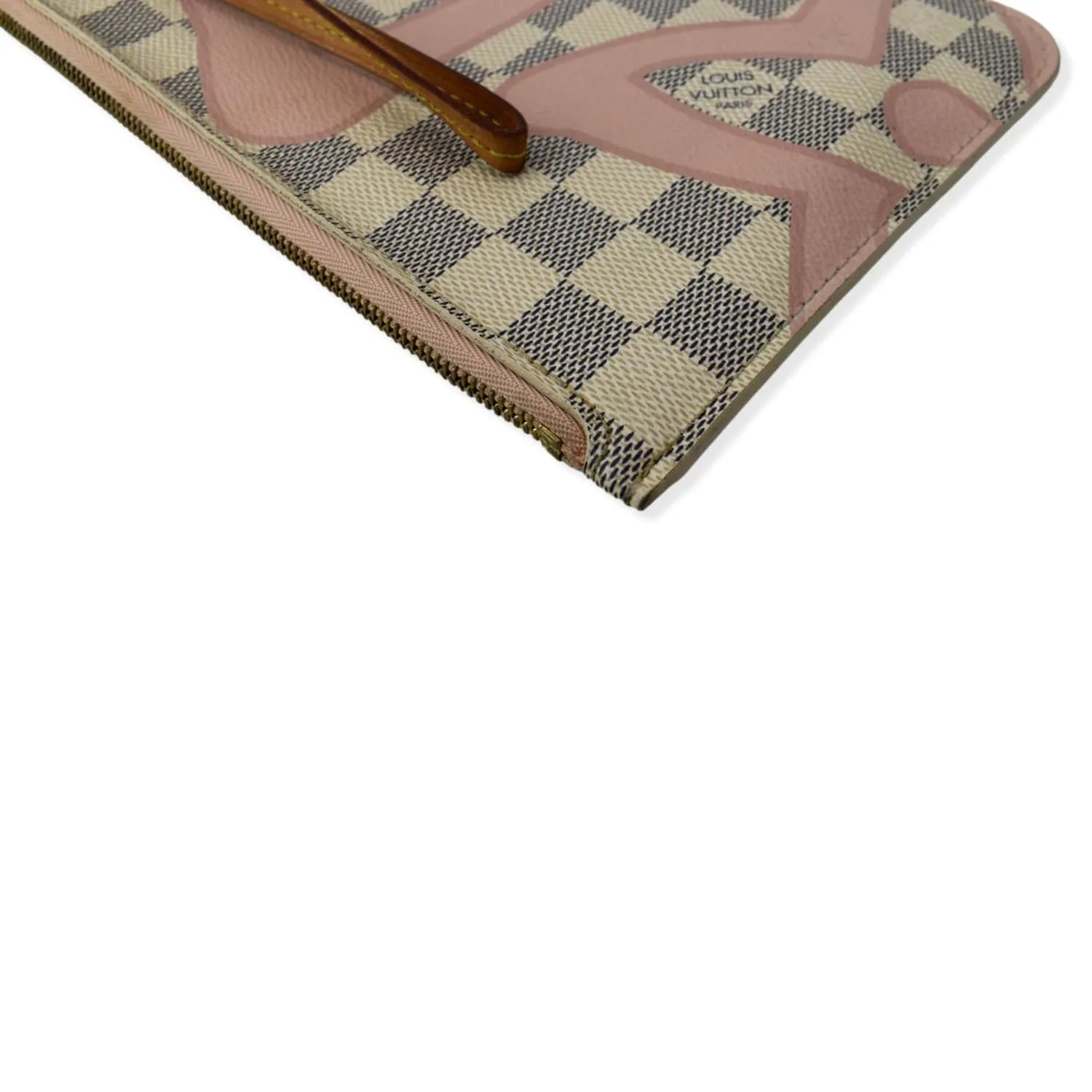 LOUIS VUITTON Tahitienne Pochette Wristlet Pouch Damier Azur Neverfull MM Pink